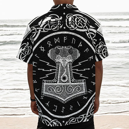 Mjolnir Norse Mythology Print Textured Short Sleeve Shirt