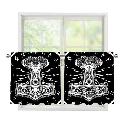 Mjolnir Norse Mythology Print Tier Curtains