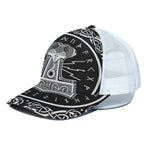 Mjolnir Norse Mythology Print White Mesh Trucker Cap