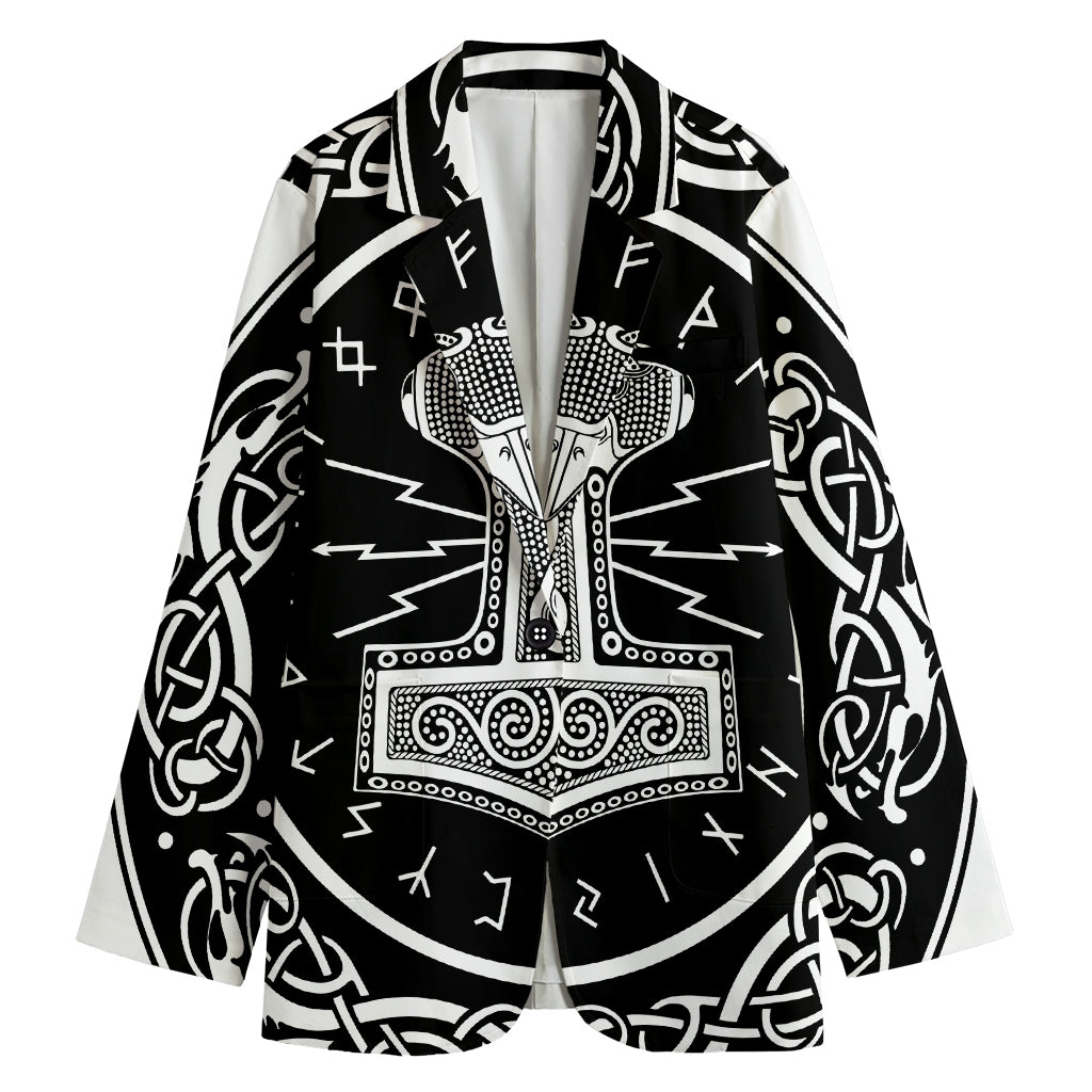 Mjolnir Norse Mythology Print Women's Cotton Blazer