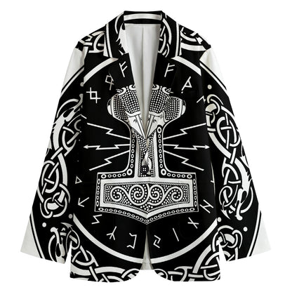 Mjolnir Norse Mythology Print Women's Cotton Blazer