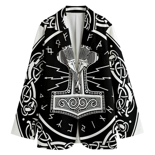 Mjolnir Norse Mythology Print Women's Cotton Blazer