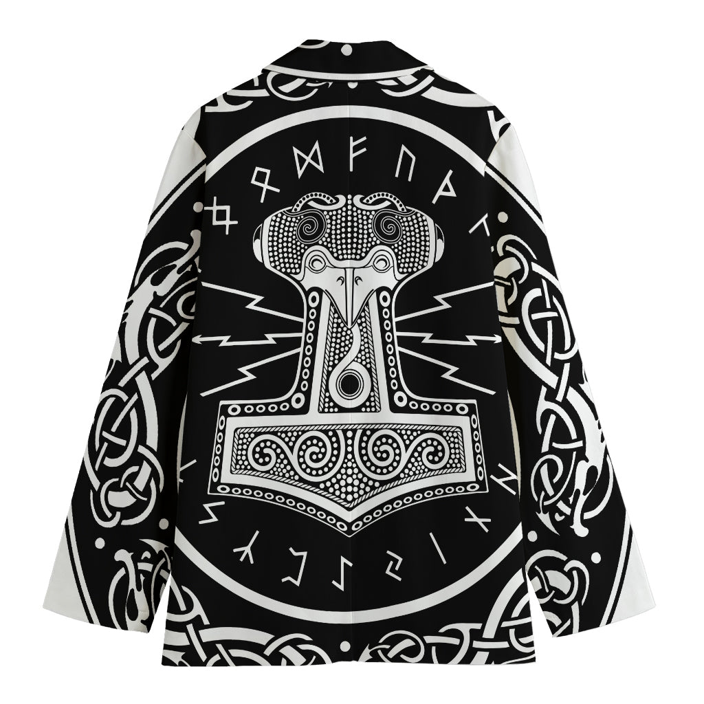 Mjolnir Norse Mythology Print Women's Cotton Blazer