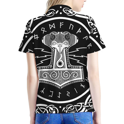 Mjolnir Norse Mythology Print Women's Polo Shirt