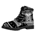 Mjolnir Norse Mythology Print Padded Collar Lace Up Boots