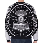 Mjolnir Norse Mythology Print Zip Sleeve Bomber Jacket