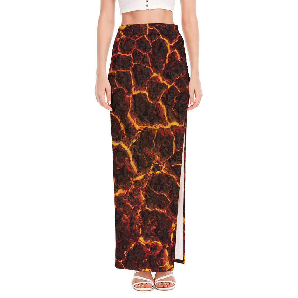 Molten Lava Print High Slit Maxi Skirt