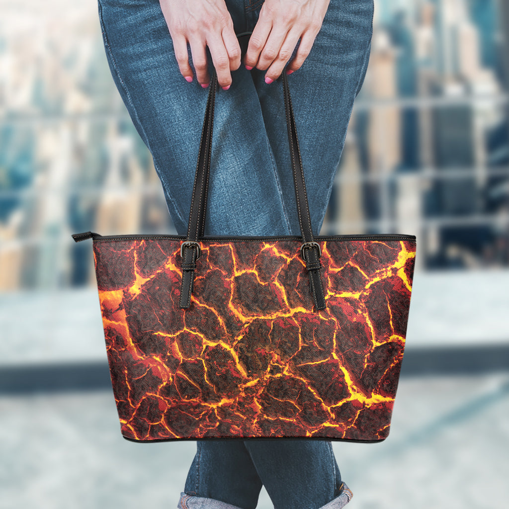 Molten Lava Print Leather Tote Bag