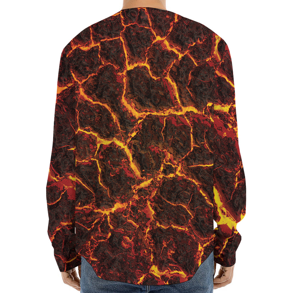 Molten Lava Print Long Sleeve Baseball Jersey