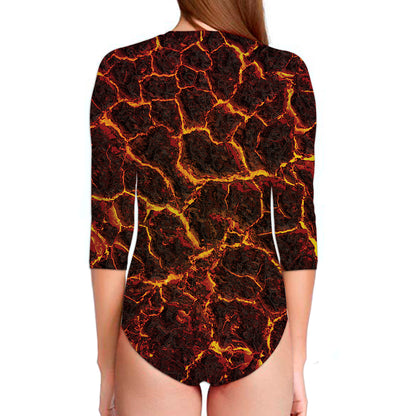 Molten Lava Print Long Sleeve Swimsuit