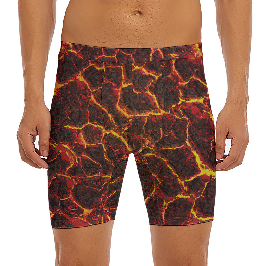 Molten Lava Print Men's Long Boxer Briefs