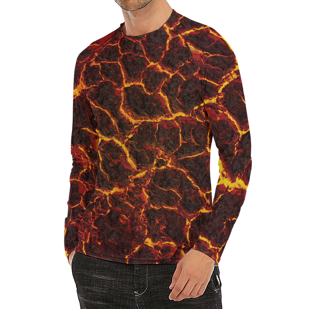 Molten Lava Print Men's Long Sleeve Rash Guard