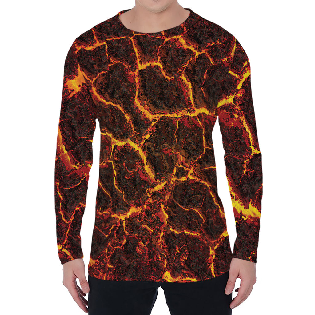 Molten Lava Print Men's Long Sleeve T-Shirt