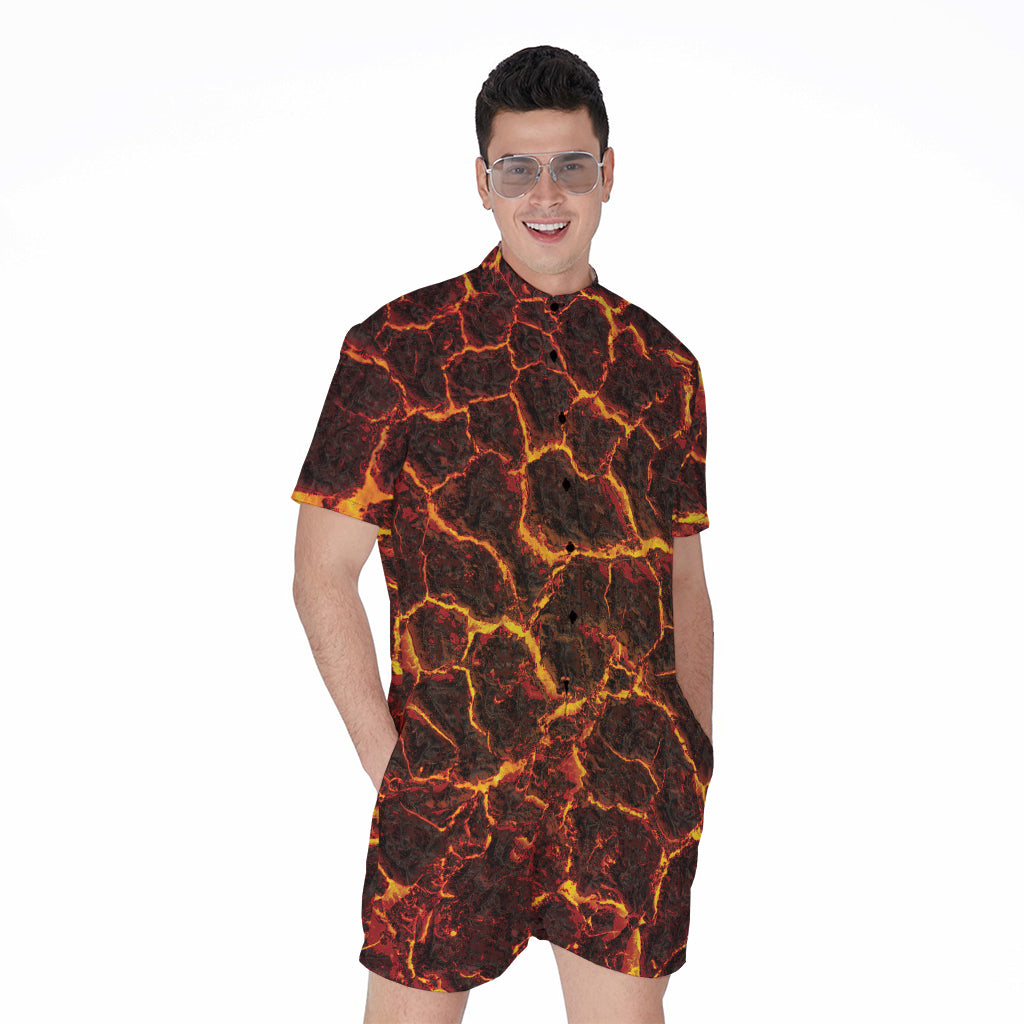 Molten Lava Print Men's Rompers