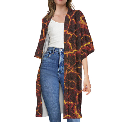 Molten Lava Print Open Front Beach Cover Up