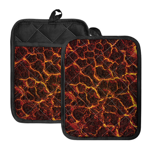 Molten Lava Print Pot Holders With Pocket