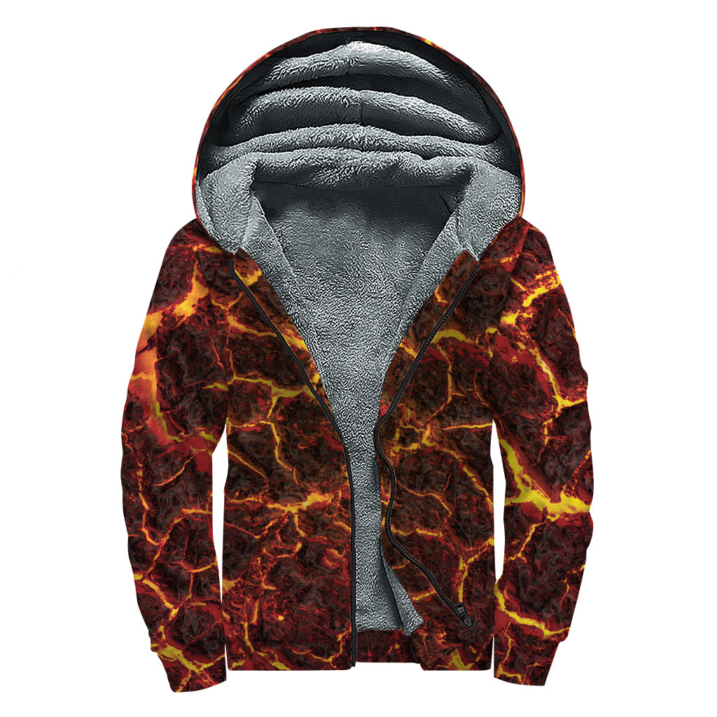 Molten Lava Print Sherpa Lined Zip Up Hoodie