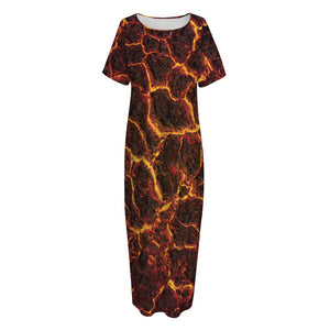 Molten Lava Print Short Sleeve Long Nightdress