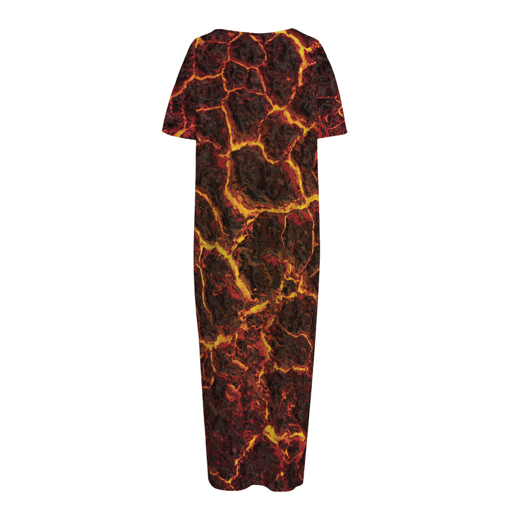 Molten Lava Print Short Sleeve Long Nightdress