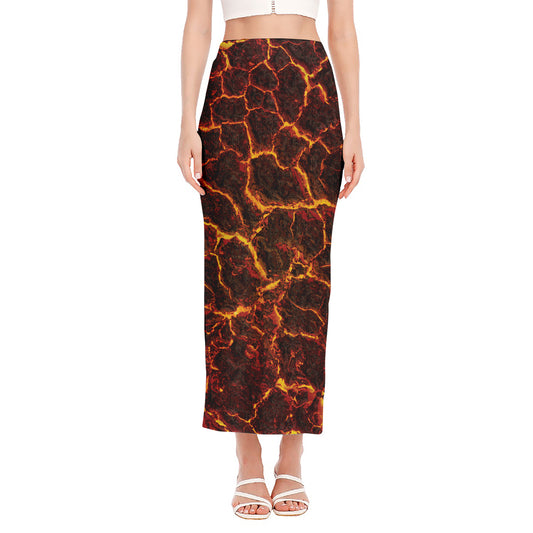 Molten Lava Print Side Slit Maxi Skirt
