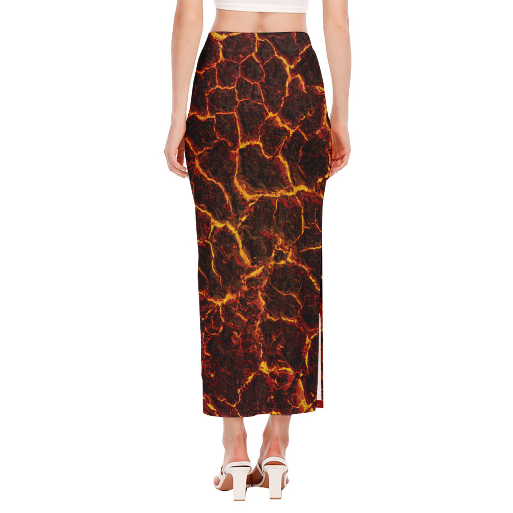 Molten Lava Print Side Slit Maxi Skirt