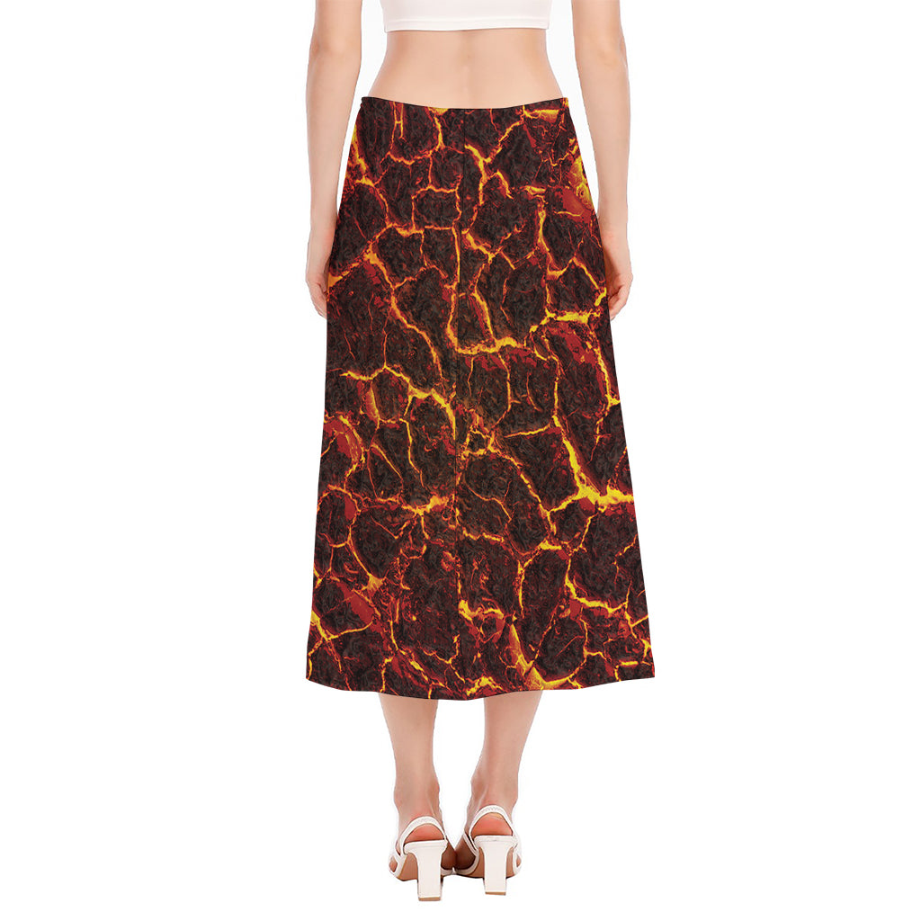 Molten Lava Print Side Slit Midi Skirt