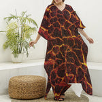 Molten Lava Print Silk V-Neck Kaftan Dress