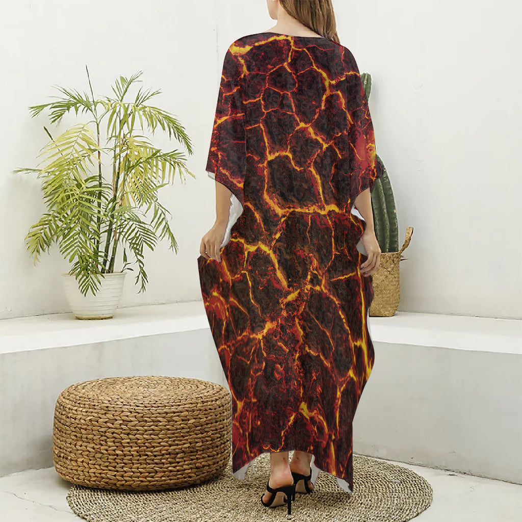 Molten Lava Print Silk V-Neck Kaftan Dress