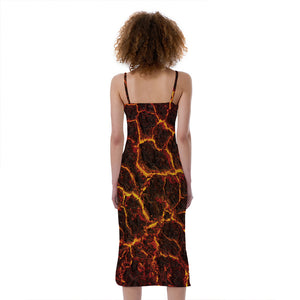 Molten Lava Print Slim Fit Midi Cami Dress