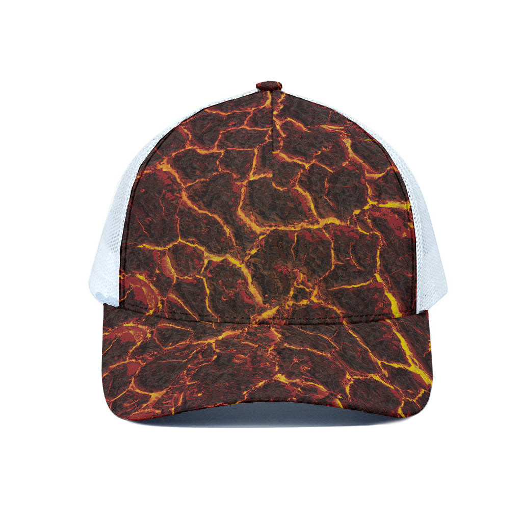 Molten Lava Print White Mesh Trucker Cap