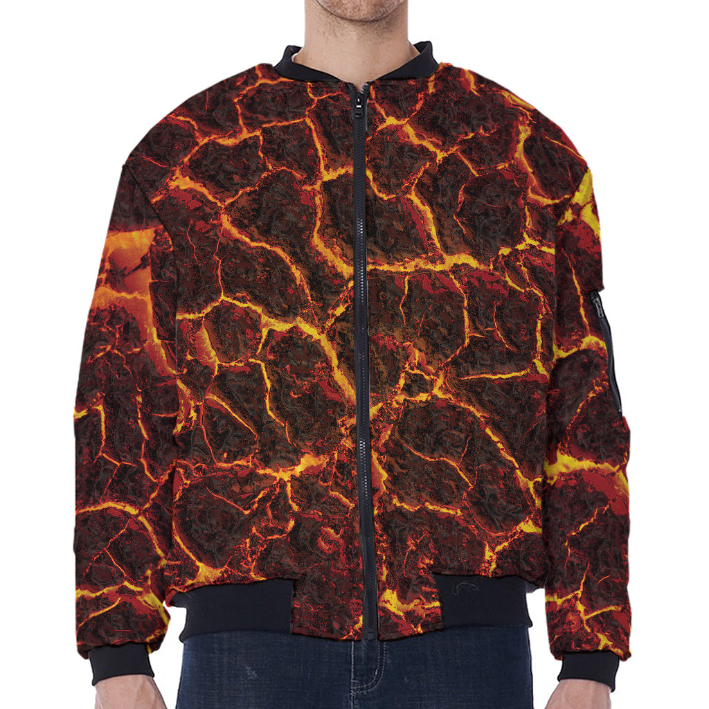 Molten Lava Print Zip Sleeve Bomber Jacket