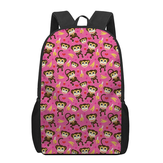 Monkey And Banana Pattern Print 17 Inch Backpack