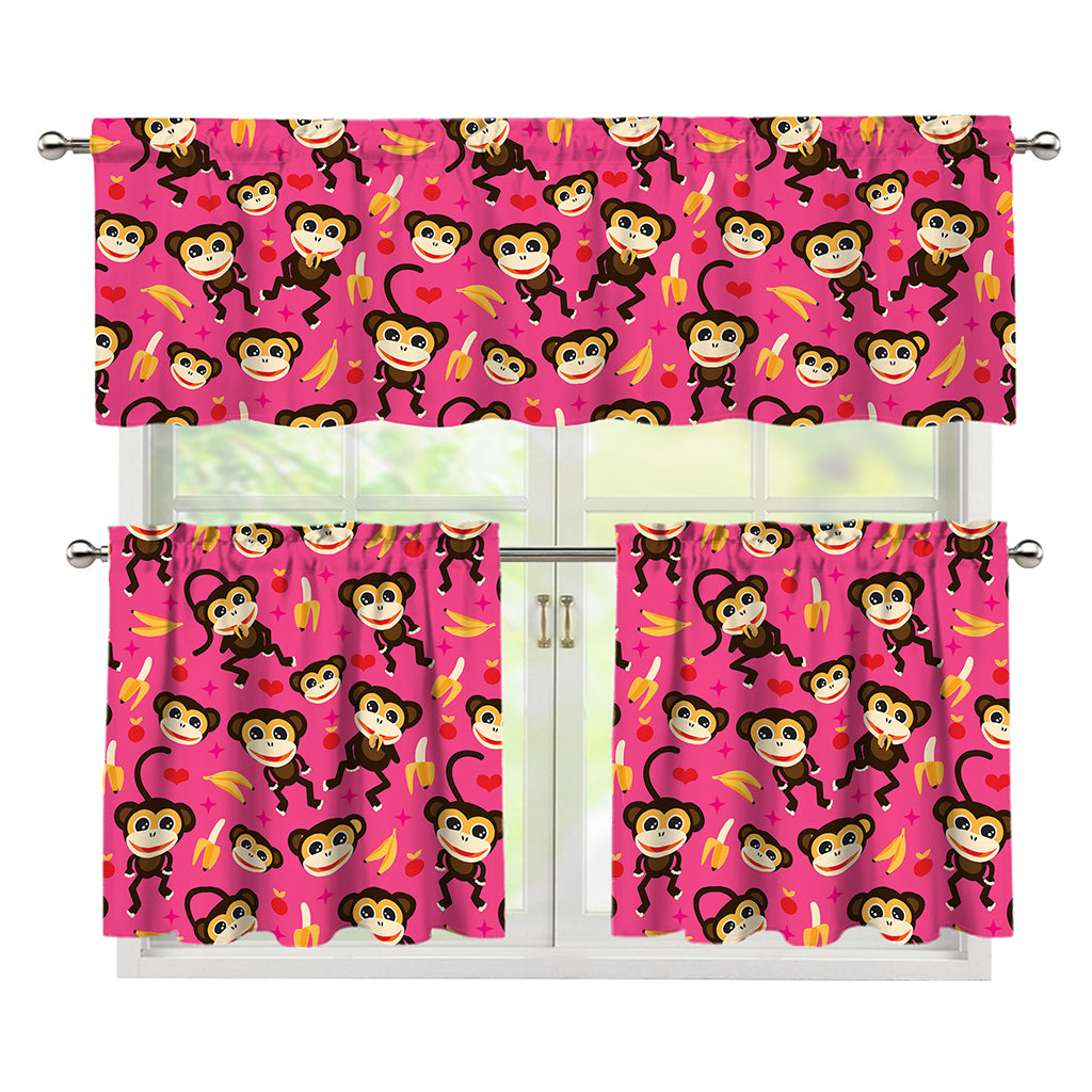 Monkey And Banana Pattern Print 3 Piece Kitchen Curtains