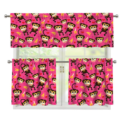 Monkey And Banana Pattern Print 3 Piece Kitchen Curtains