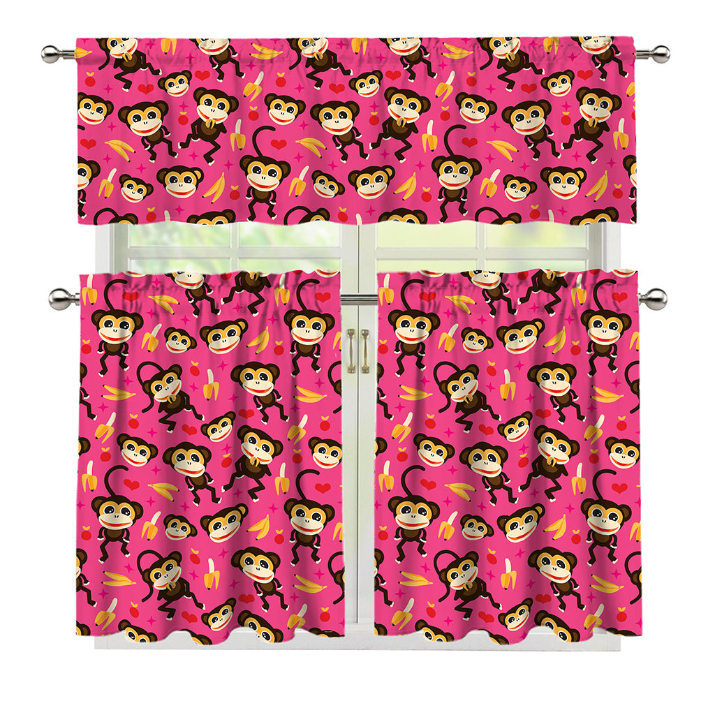 Monkey And Banana Pattern Print 3 Piece Kitchen Curtains