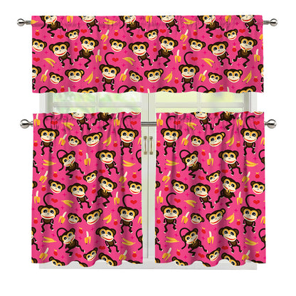 Monkey And Banana Pattern Print 3 Piece Kitchen Curtains