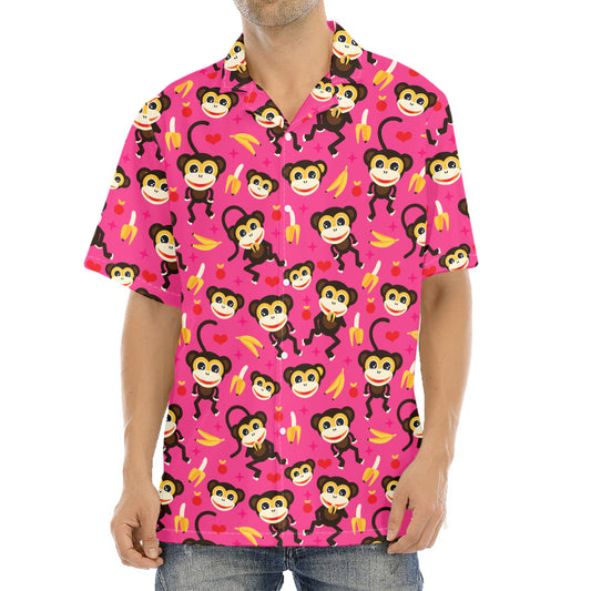 Monkey And Banana Pattern Print Aloha Shirt