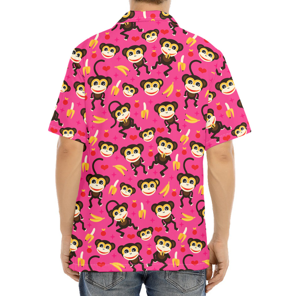 Monkey And Banana Pattern Print Aloha Shirt