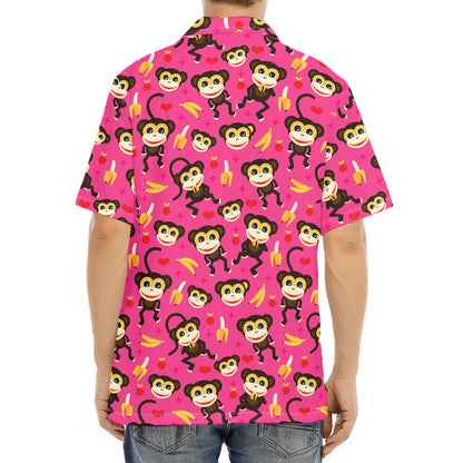 Monkey And Banana Pattern Print Aloha Shirt
