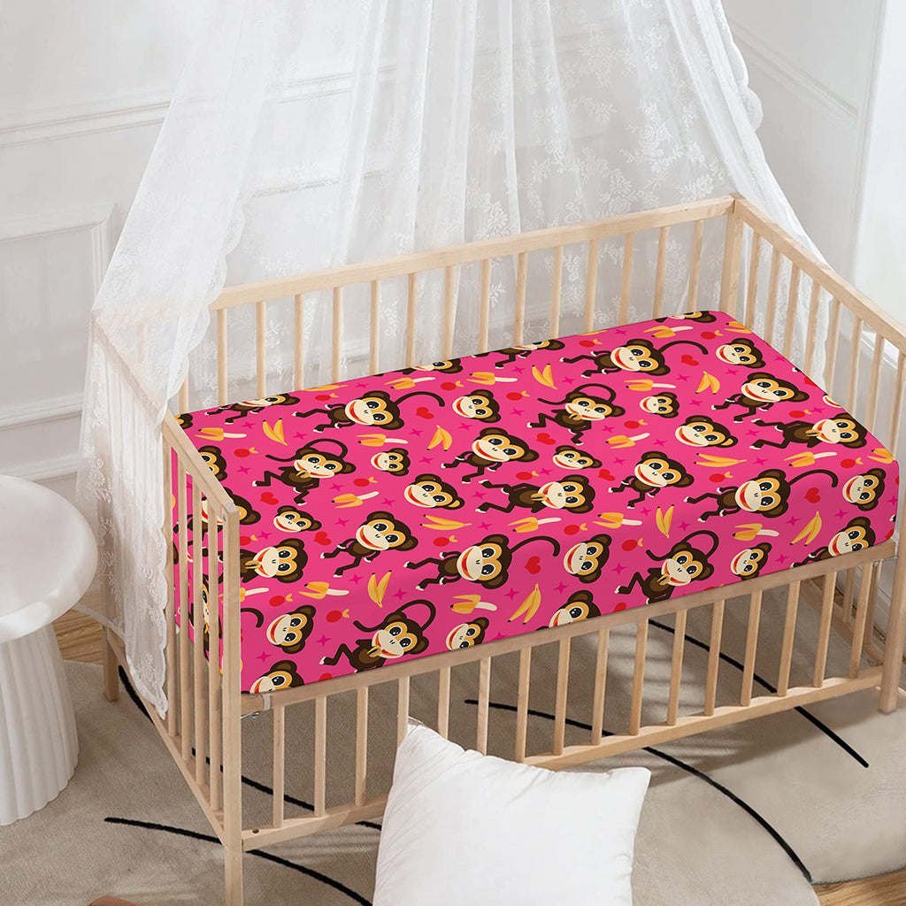 Monkey And Banana Pattern Print Baby Crib Sheet