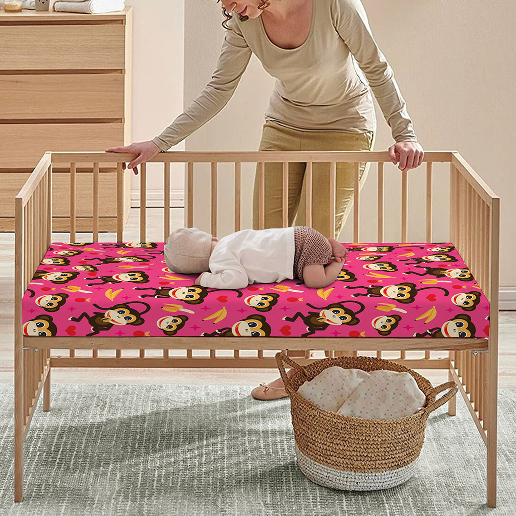 Monkey And Banana Pattern Print Baby Crib Sheet