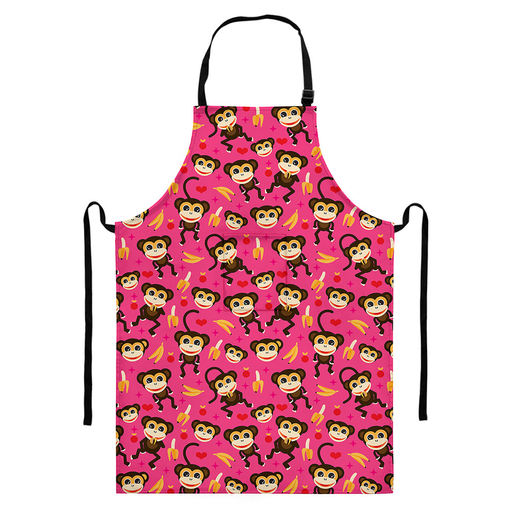 Monkey And Banana Pattern Print Bib Apron With Pocket