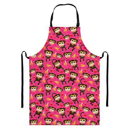Monkey And Banana Pattern Print Bib Apron With Pocket