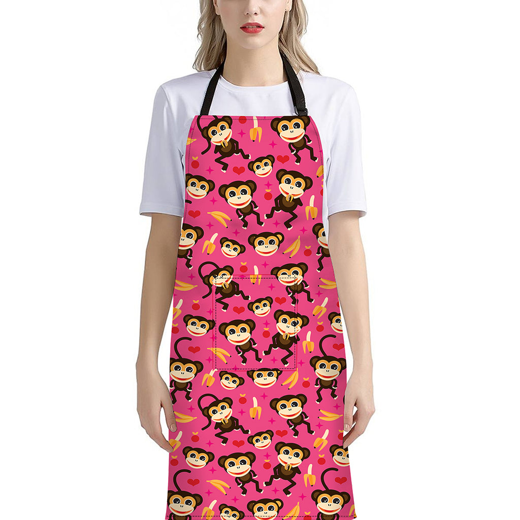 Monkey And Banana Pattern Print Bib Apron With Pocket