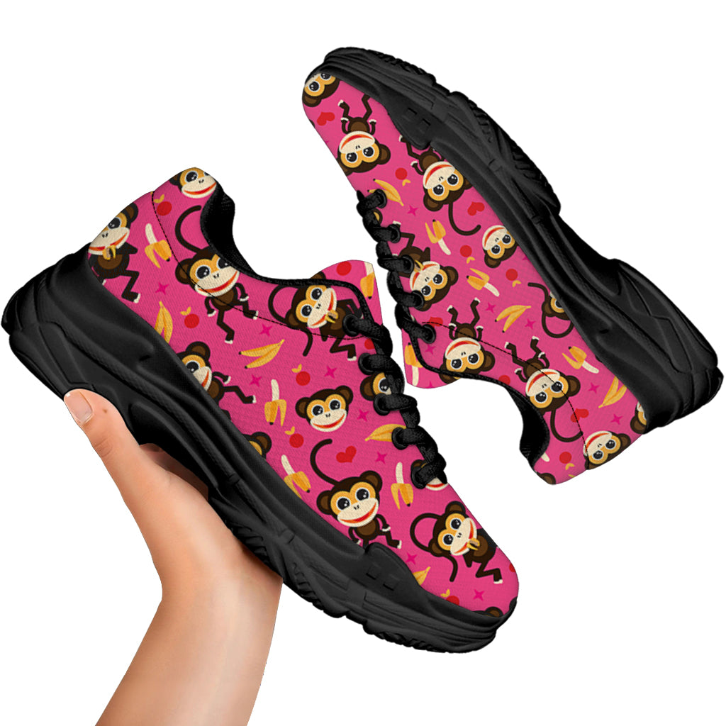Monkey And Banana Pattern Print Black Chunky Shoes