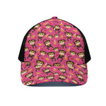 Monkey And Banana Pattern Print Black Mesh Trucker Cap