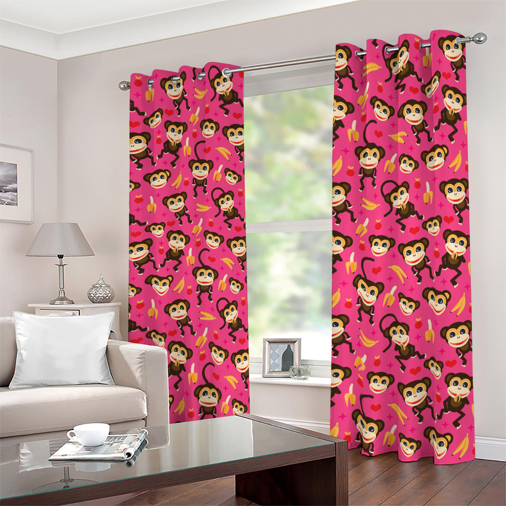 Monkey And Banana Pattern Print Blackout Grommet Curtains