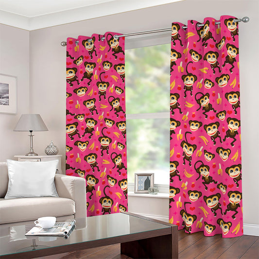 Monkey And Banana Pattern Print Blackout Grommet Curtains