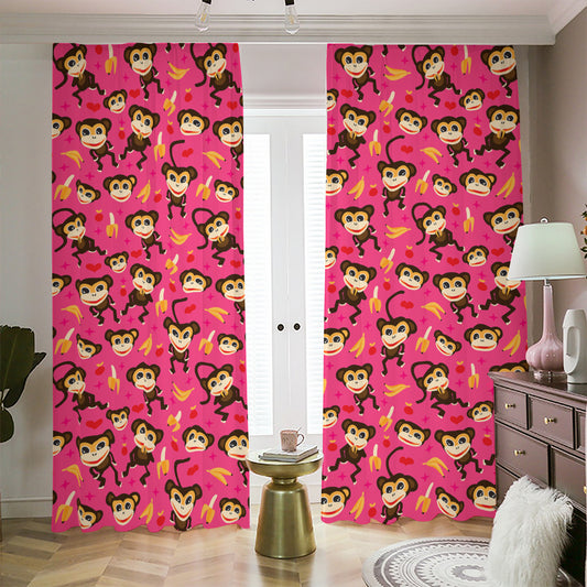Monkey And Banana Pattern Print Blackout Pencil Pleat Curtains