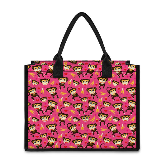 Monkey And Banana Pattern Print Canvas Tote Bag